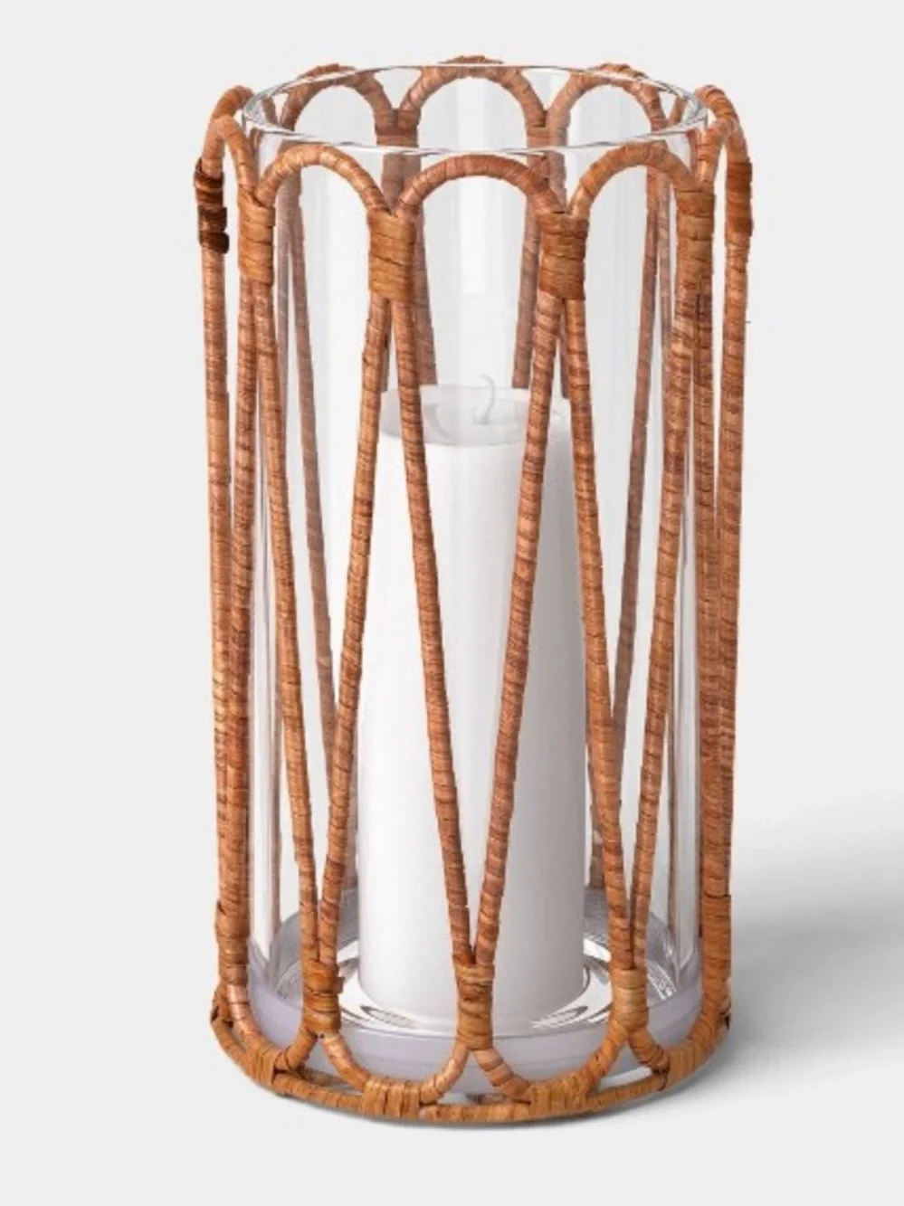 THRESHOLD NWT Short Rattan Wrapped Hurricane Candle Holder